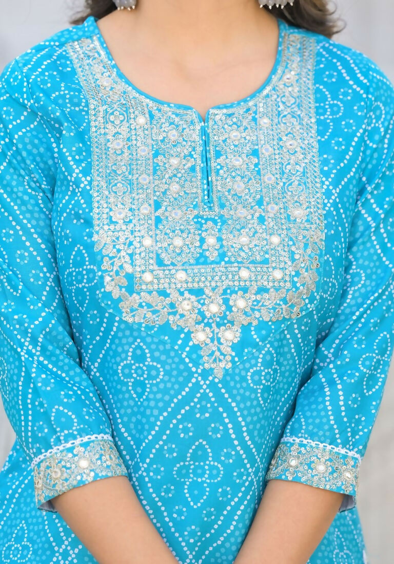 Partywear Designer sky blue cotton Stitched Suit With Dupatta - Tanisha