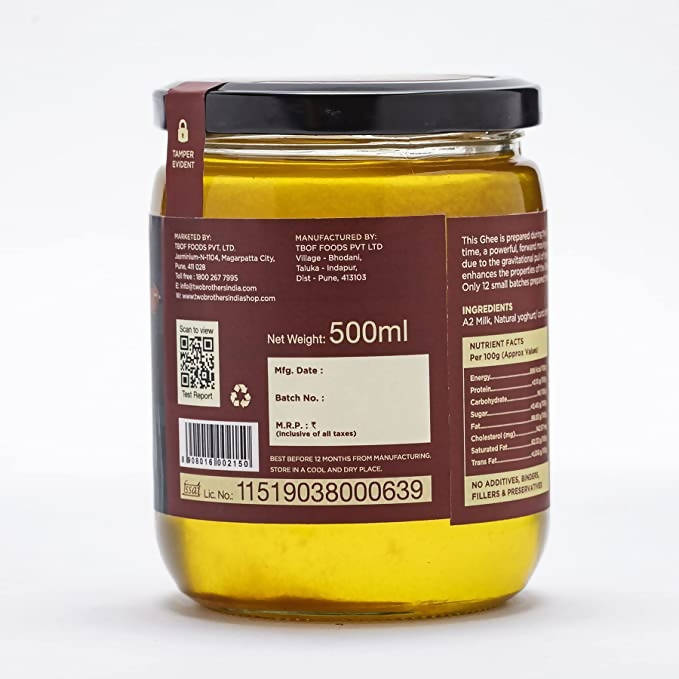 Two Brothers Organic Farms A2 Gir Cow Cultured Full Moon Ghee | Full Moon Cultured Cow Desi Ghee | Curd-Churned Bilona Ghee | Grass-Fed A2 Gir Cow Ghee