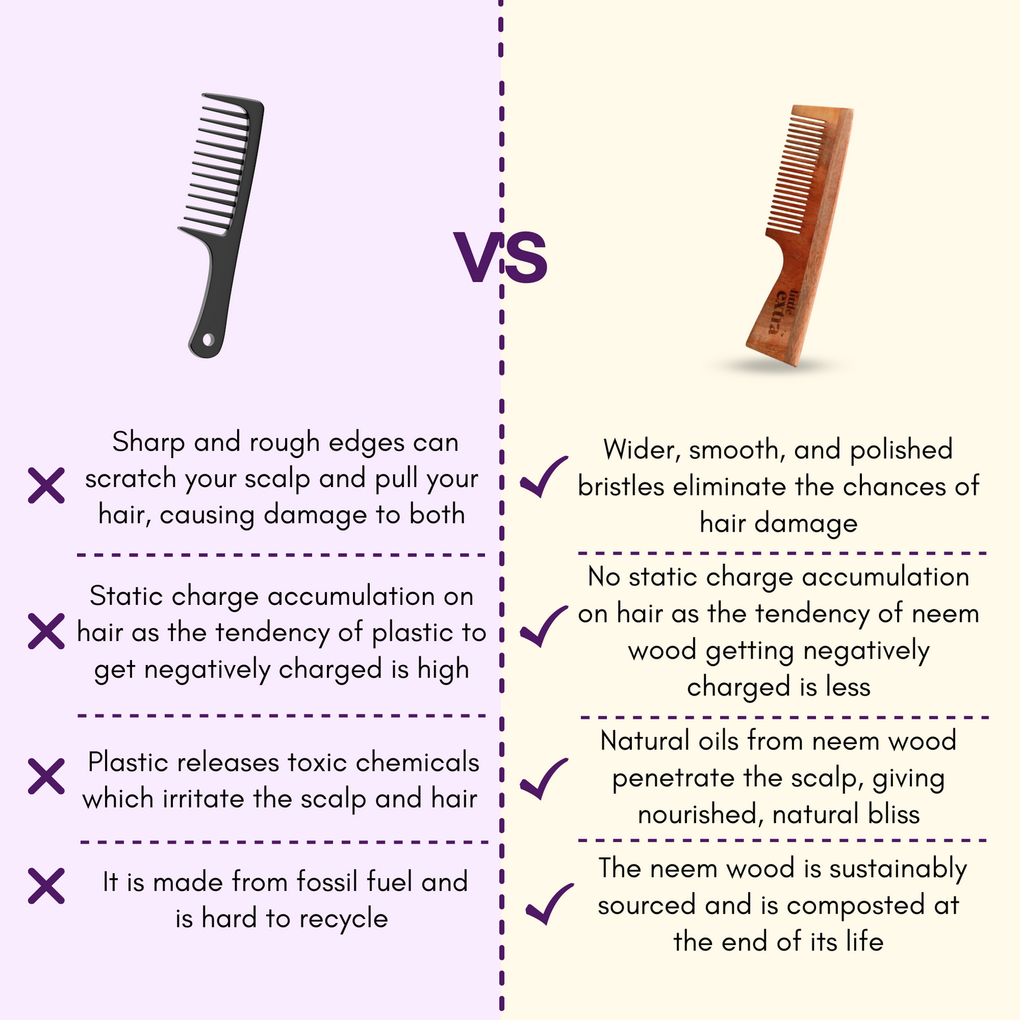 Little Extra Wooden Neem Comb For Hair Growth