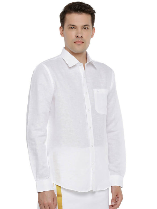 Ramraj Cotton Linen Mens Full Sleeve White Shirt Plus Size - RR Linen