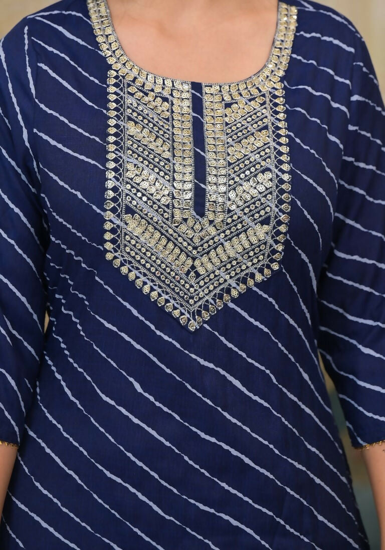 Partywear Designer Blue cotton Stitched Suit With Dupatta - Tanisha
