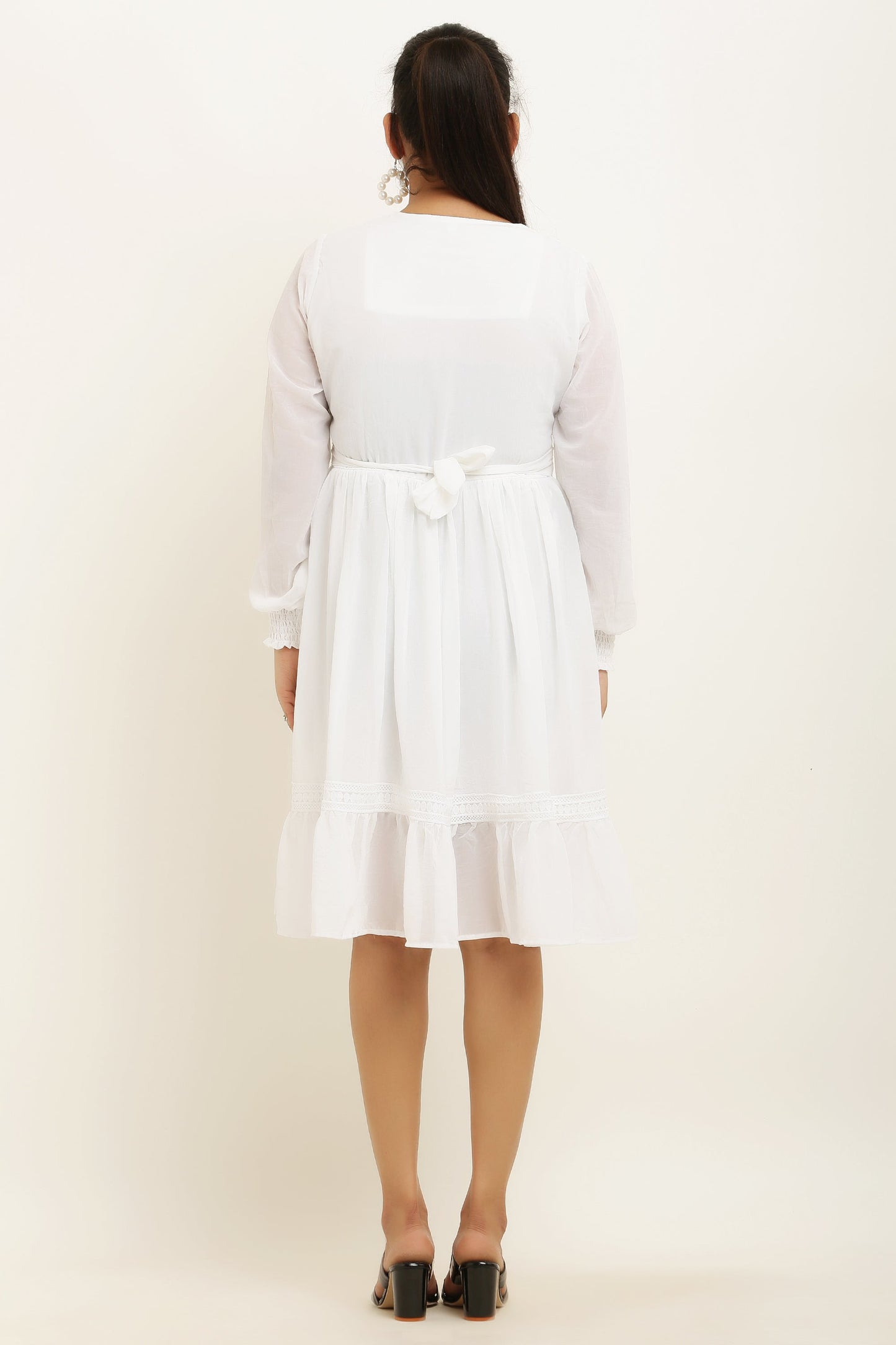 PAVONINE White Color Georgette Fabric Lace Inserts Midi For Girls