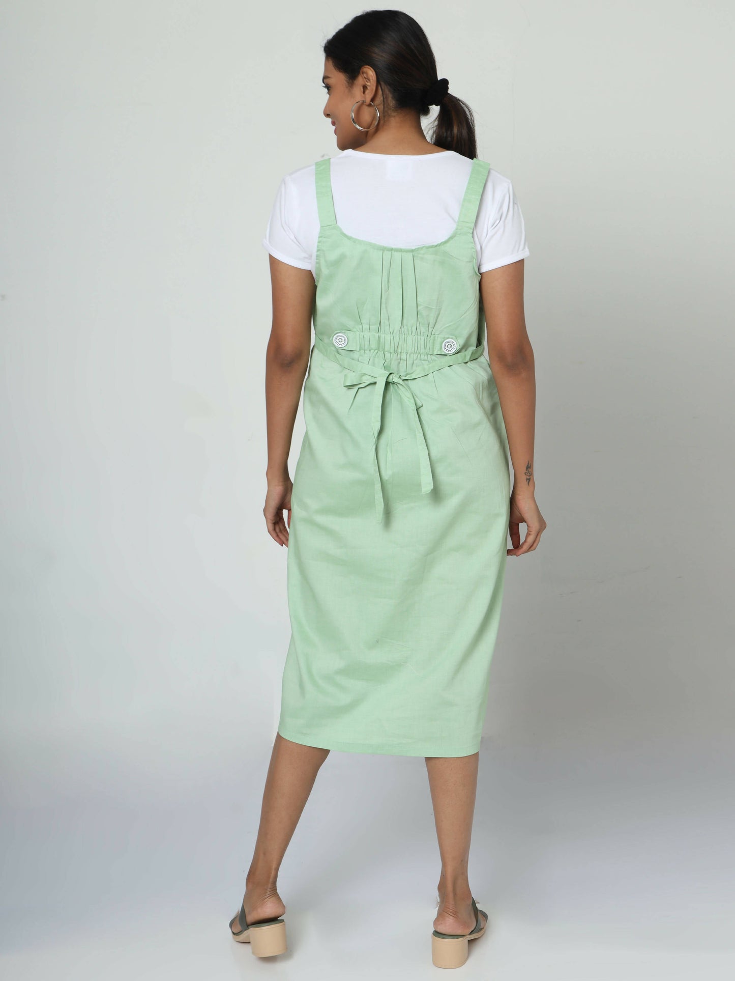 Manet Half Sleeves Solid Maternity Dress With Concealed Zipper Nursing Access - Green