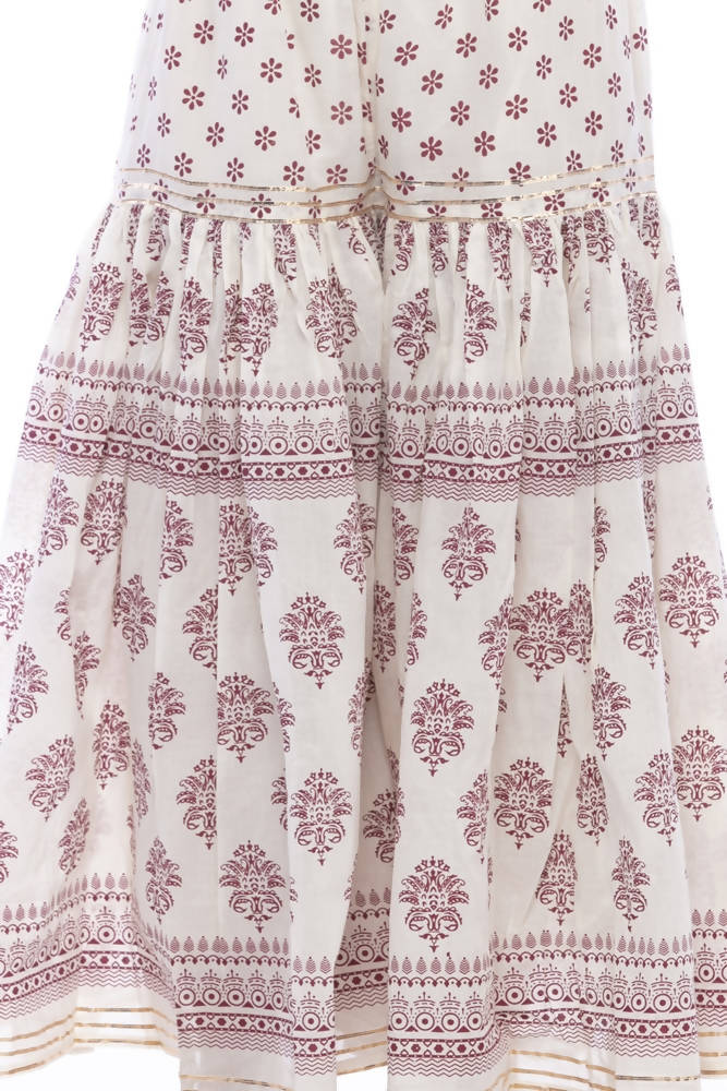 Mominos Fashion Cotton Block Print With Lace Work Off White Magenta Color Prints Palazzo