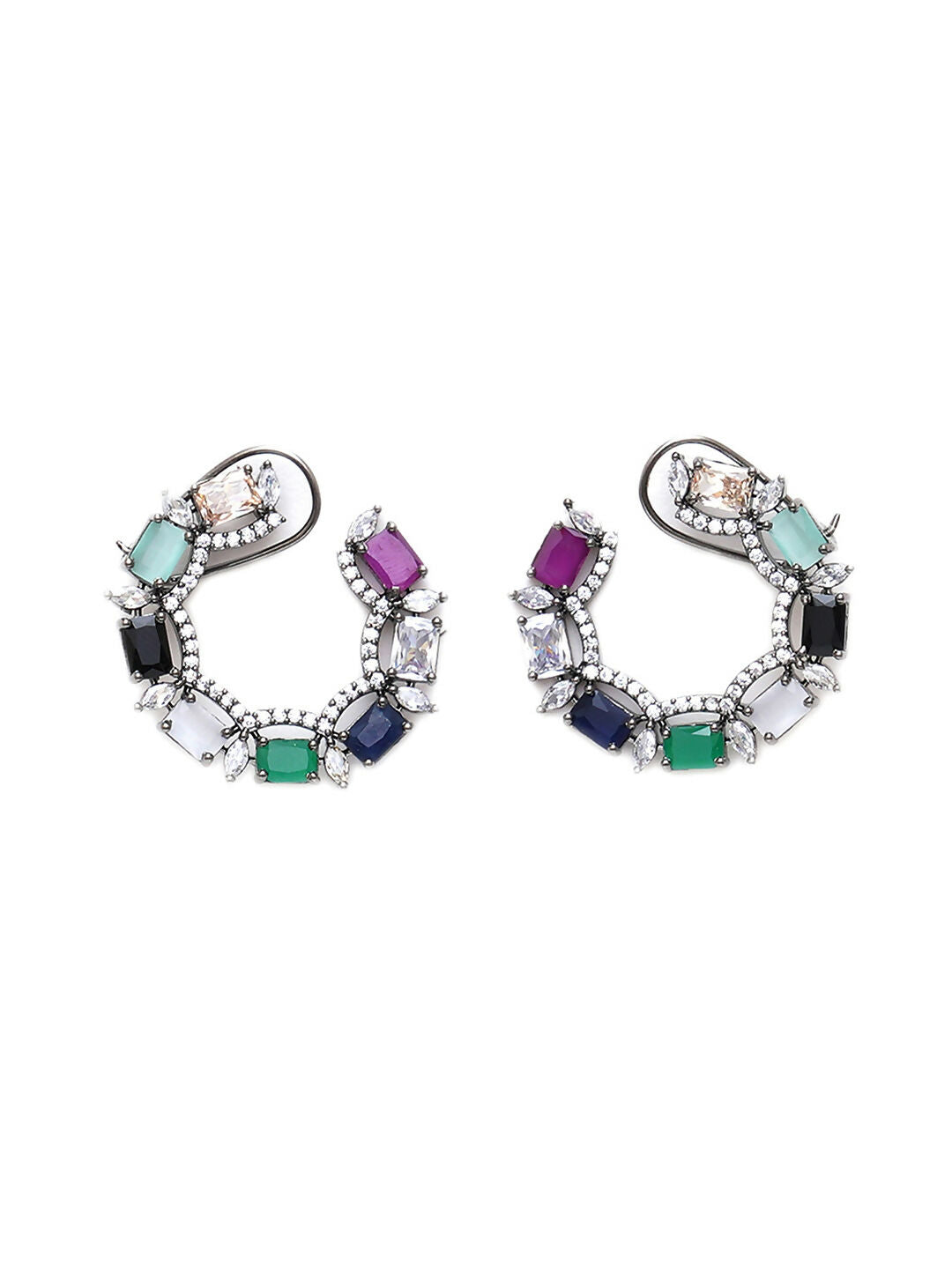 Multi Silver Stud Earrings- Ruby Raang