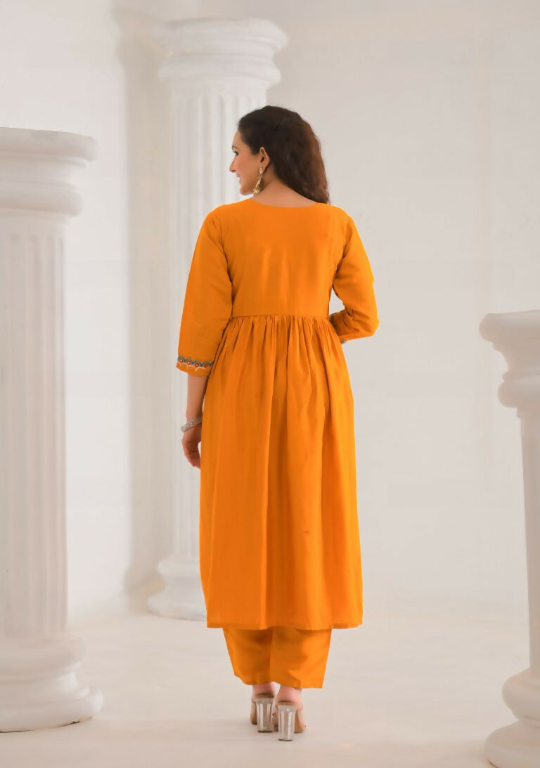 Ethnic Festive Wear Viscose Chanderi orange Stitched Suit With Dupatta - Tanisha