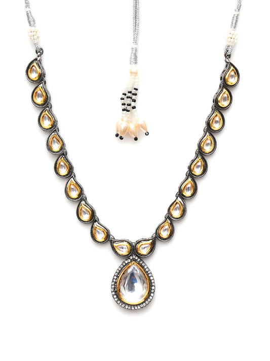 Dual Tone Kundan Neckpiece (silver) - Ruby Raang
