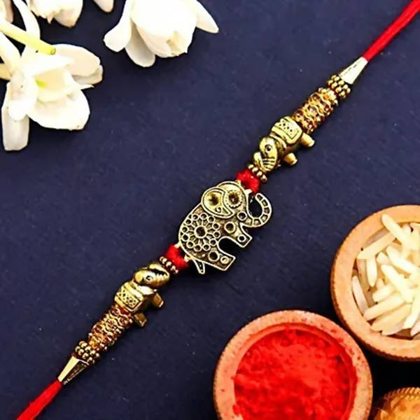 Ethnic Elephant Pearl Rakhi & Soan Papdi