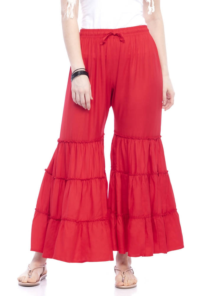 Mominos Fashion Reyon Cotton Red Palazzo