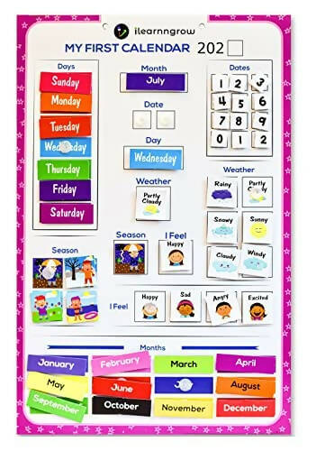 iLearnngrow Kids Home Calendar - Day, Date, Month, Weather, Season Learning Made by MDF Board (English) for 2-6 Year Kids