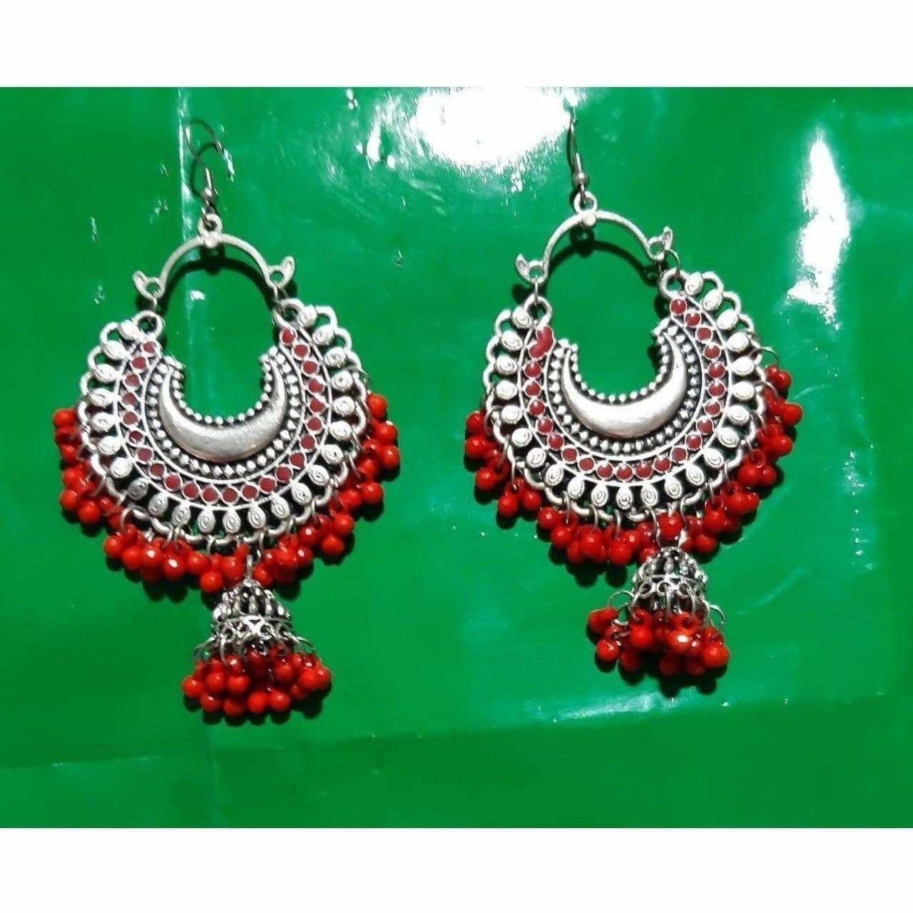 MS Fashion India Fancy Red Pearls Chandbali Jhumka Earrings