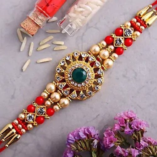 American Diamond Motif Rakhi and Almonds Jar